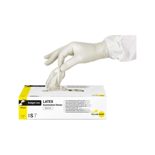 YELLOW POINT BUDGET LINE HANDSCHUHE LATEX PUDERFREI WEIß S (100 Stück)