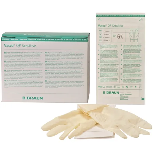 B. BRAUN VASCO OP SENSITIVE HANDSCHUHE LATEX PUDERFREI GR.6,5 STERIL (40 Paar)
