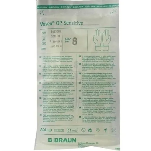 B. BRAUN VASCO OP SENSITIVE HANDSCHUHE LATEX PUDERFREI GR.8 STERIL (40 Paar)