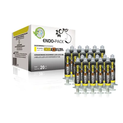 CERKAMED ENDO PACK FÜR CHLORAXID/NATRIUM HYPO 5,25% GELB (20x5cc Spritzen mit Etikett)