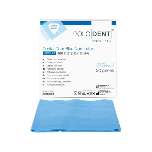 POLODENT KOFFERDAM DENTAL DAM LATEXFREI MEDIUM BLAU (20 Stück)