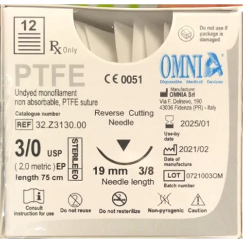 OMNIA PTFE NADEL-FADEN DS 19 USP 3-0 75cm (12 Stück)
