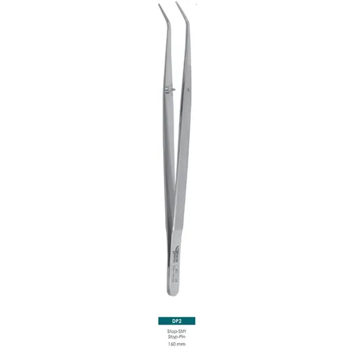 JAKOBI COLLEGE PINZETTE GEBOGEN RIBBEL MIT STOP PIN NR.DP2 (16cm)