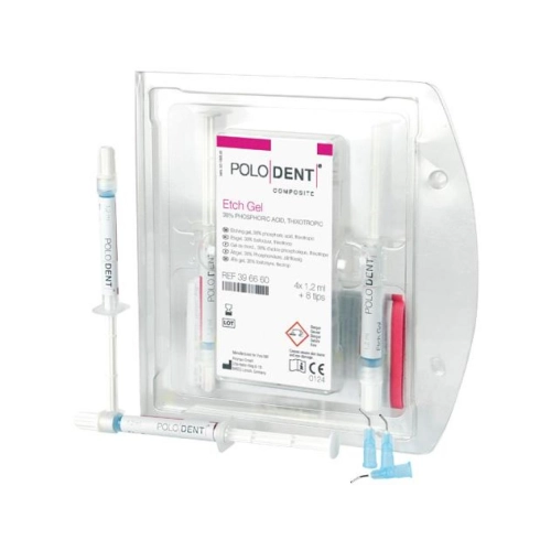 POLODENT ÄTZGEL KIT 38 % PHOSPHORSÄURE ZÄHFLÜSSIG (4x1,2 ml/8 Spitzen)