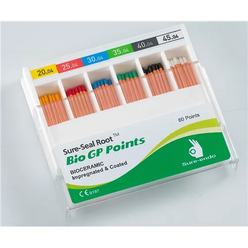 SUREDENT BIOKERAMIK IMPRÄGNIERTE & BESCHICHTETE GUTTAPERCHA-SPITZEN .04 SORTIERT 20-45 (Schiebebox, 60 Stück)