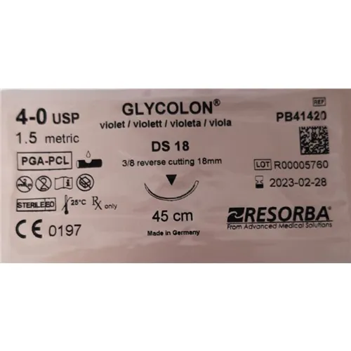 RESORBA GLYCOLON NAHTMATERIAL VIOLETT 4.0 DS-18 3/8 SCHNEIDEND 45cm (24st)