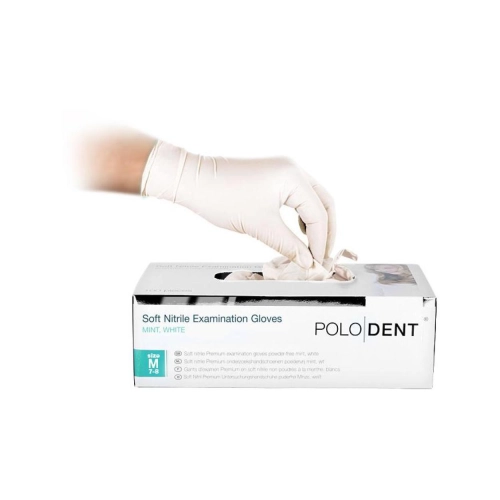 POLODENT HANDSCHUHE SOFT NITRILE WEISS PUDERFREI MINT MITTEL (100St)